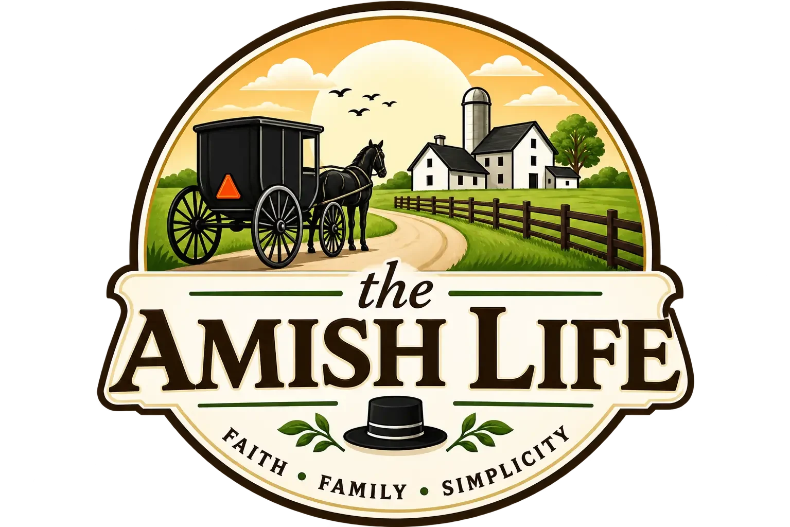 the amish life logo old man with buggy and amish lifestyle