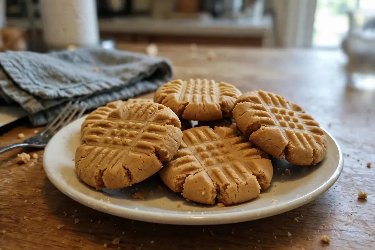 Old-fashioned peanut butter cookies with fork crisscross pattern, an Amish cookie jar classic