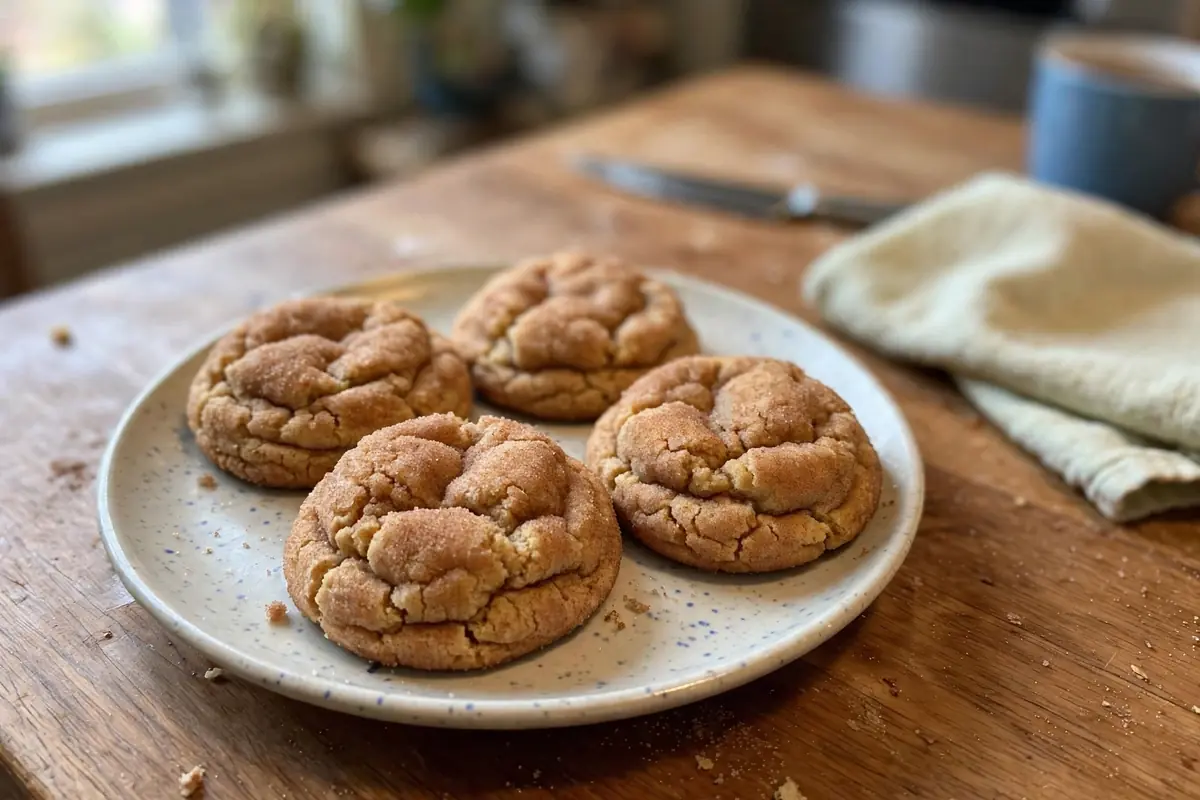 Soft Amish snickerdoodle cookies rolled in cinnamon sugar with crinkled tops